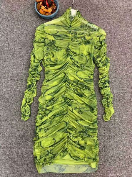 

capris turtleneck 2021 autumn women abstract print long sleeve pleated bodycon ladies casual club wear, Black;gray