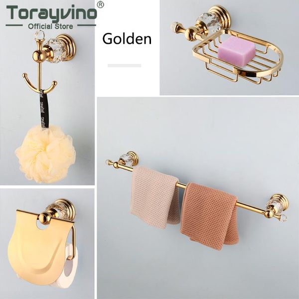 

bath accessory set torayvino luxury crystal golden polished wall mounted towel hanger soap dish paper holder combo sets bathroom accessories