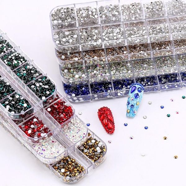 

nail art kits 3600pcs rhinestone ab rhinestones beads gems round shaped flatback stones studs 6 sizes with box