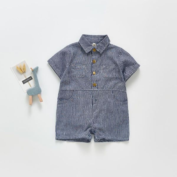 

jumpsuits summer toddler baby boy clothes fashion striped short sleeve shirt romper kid girls casual cotton jumpsuit, Blue