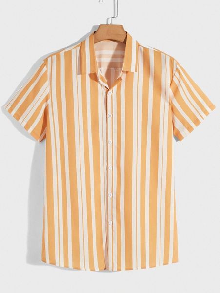 

romwe guys striped button front shirt n31e#, White;black