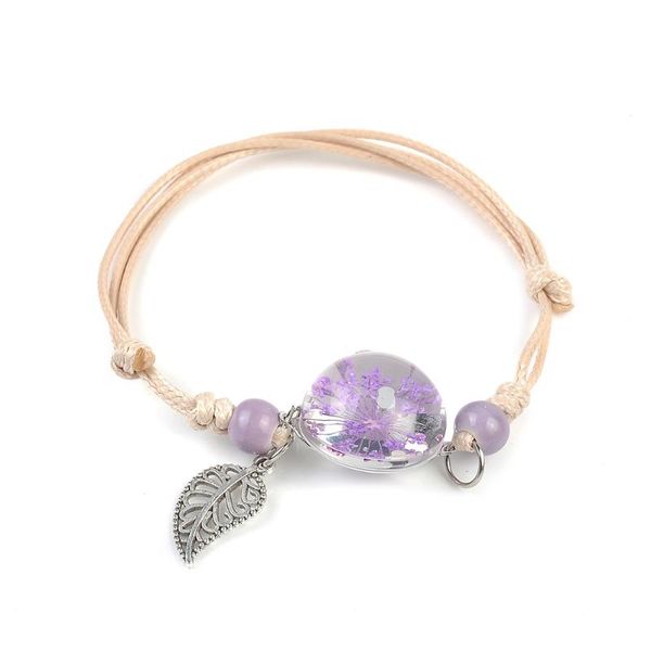 

beaded, strands fashion women jewelry boho vintage charm bracelet handmade real dry flower glass ball weave adjustable bracelets bangle, Black