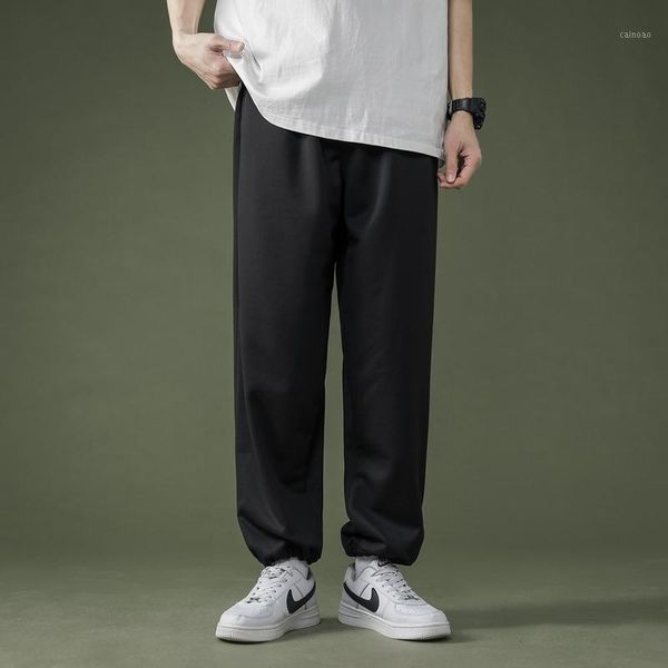

men's pants 2021 solid color drawstring elasticity comfortable breathable simple casual sports trousers trendy fashion, Black