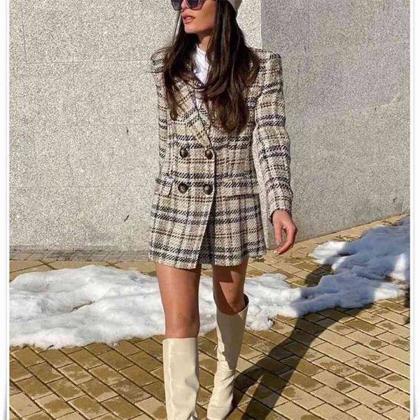 Casual Vrouwen Beige Tweed Plaid Shorts Pak Lente Mode Dames Streetwear Korte Vrouwelijke Elegante Blazer s 210515