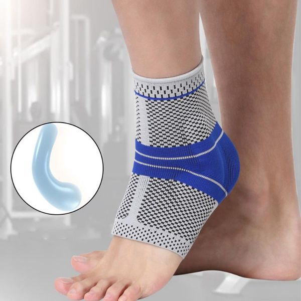 

1pc pressurized high stretch knitted fitness warm with silicone pads sprain protection pain relief soft ankle support shockproof, Blue;black