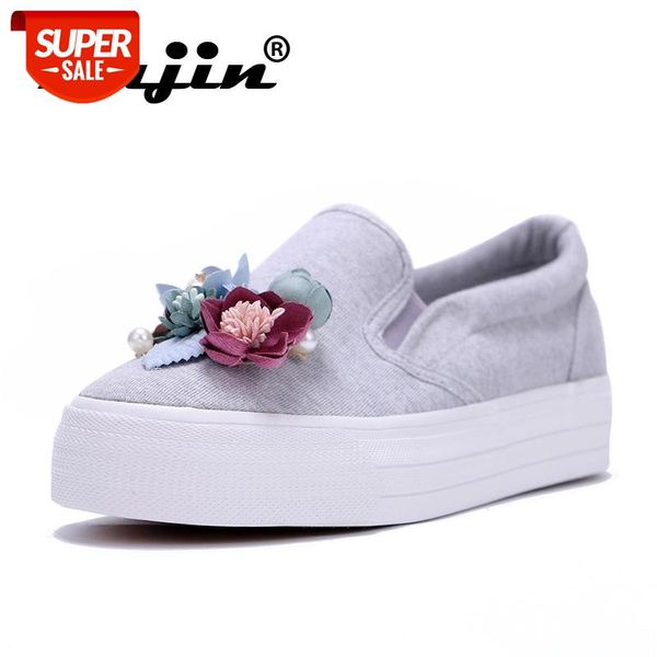 

fujin 2021 3d flower design shoes spring autumn platform shoes women slip on loafers platform flat shoes rhinestones vulcanize #nc9y