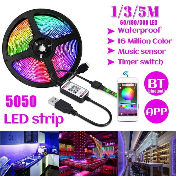 

strips 1/3/5m usb waterpoof 300 led strip lights rgb music backlight bluetooth app remote control flexible stripe garden lamp