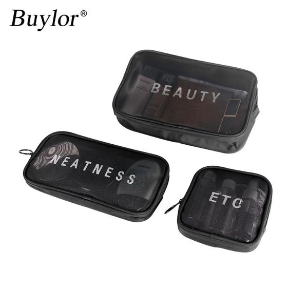 

buylorÂ cosmetic bag case makeup 3 sizes travel cosmetic mesh luggage organizer women zipper pad storage pouch toiletry b bags & cases