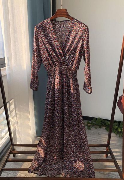 

casual dresses women v-neck maxi dress two-piece set elastic waist ladies vintage print long robe clothes 2021 autumn holiday party, Black;gray