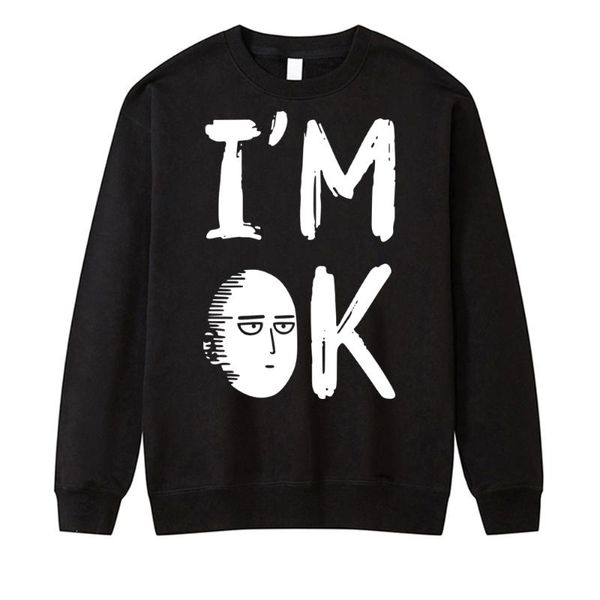

men's hoodies & sweatshirts simple im ok funny one punch man anime japenese spring men loose fleece warm sportswear casual hoody, Black