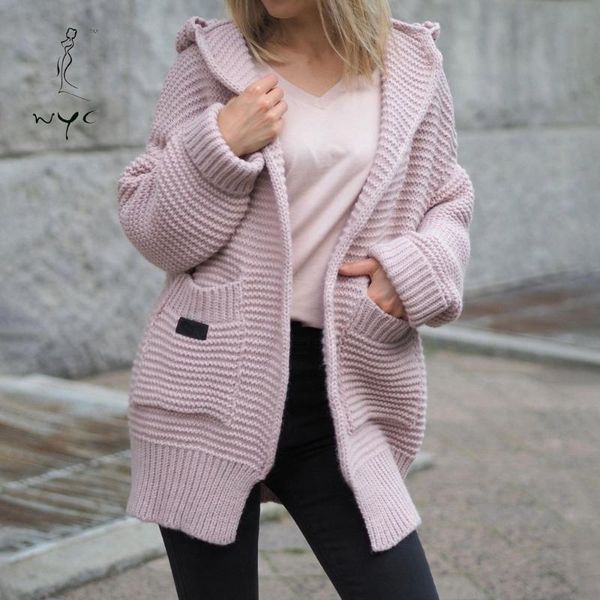 

women's knits & tees knitting cardigan coat autumn winter korean sweaters casual hooded solid loose female warm outerwear oversized, White