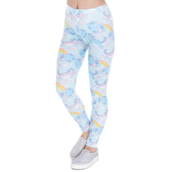 

spring legins unicorn clouds womens legging printing fashion high waist, Black
