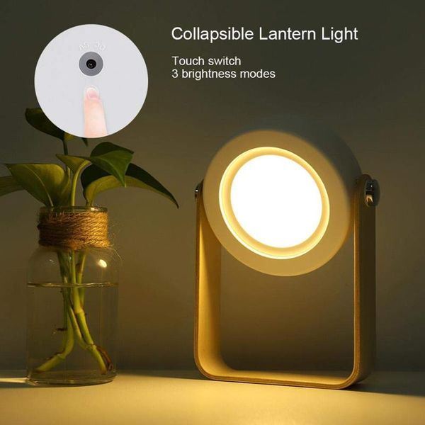 

night lights usb rechargeable portable handle 3d table lamp collapsible led camping lantern wooden light with 3 adjustable brightness