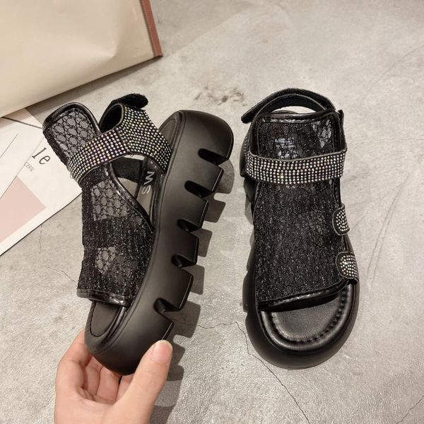 

sandals 2021 summer black joker casual mesh shoes breathable hollow fashion wear-resistant platform