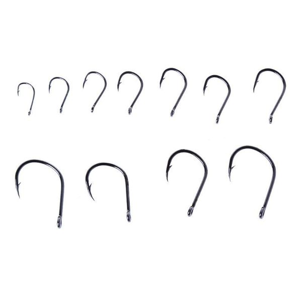 

fishing hooks 500pcs 10 sizes assorted sharpened lures baits with tackle box