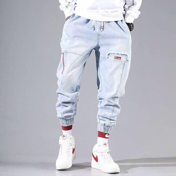 

men's jeans 2021 streetwear hip hop cargo pants elastic harun joggers in autumn and spring men cloth, Blue