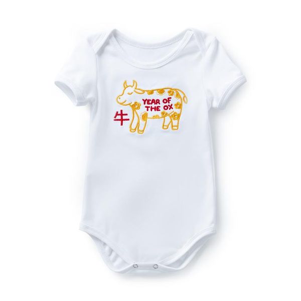 

0-2 year born baby girls or boys fashion clothes romper cotton children of the ox design costume with embroidery rompers, Blue