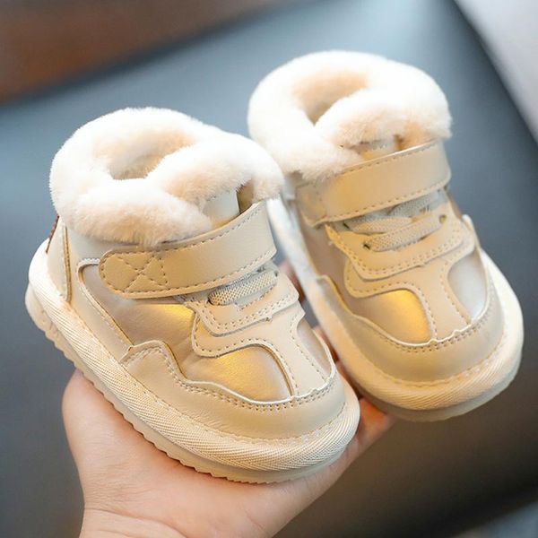 

first walkers winter children shoes sneakers girls boys warm plush baby snow boots soft sole pu kids waterproof short toddler boot