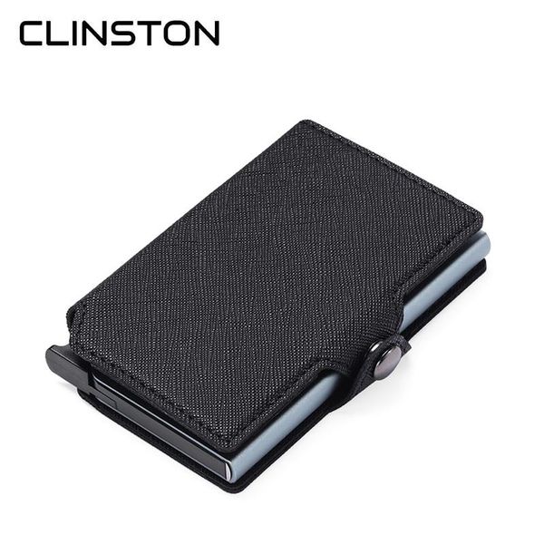 

card holders rfid 2021 pu cross pattern leather men's holder brown aluminum metal business slim id mini wallet, Brown;gray