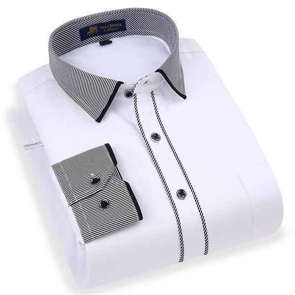 

men's fleece long sleeve thick warm velvet dress shirt single patch pocket winter casual regular-fit plaid/striped shirts 210626, White;black