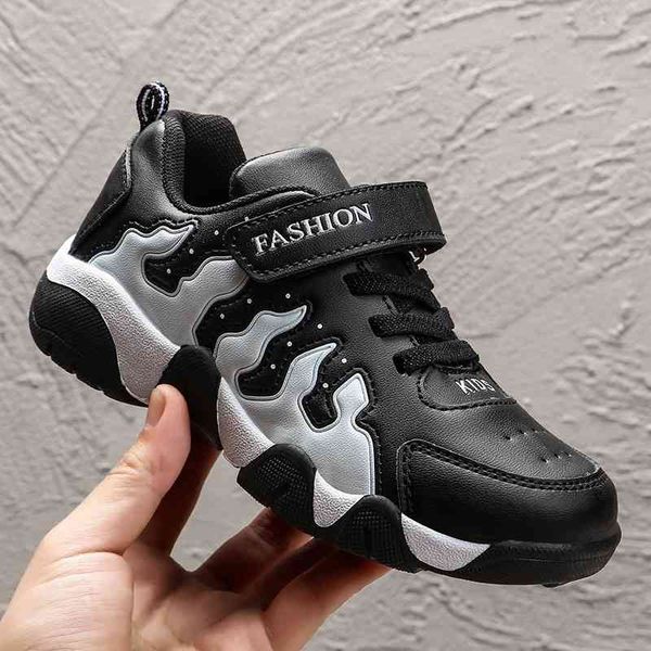 

children's waterproof leather girls' black sports boys' casual middle travel shoes primary school children's