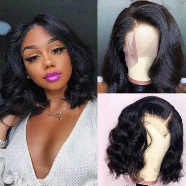 

lace wigs 8-16 inch desgirl body wave short bob wig 13x4 front human hair brazilian 4x4 closure for black women, Black;brown