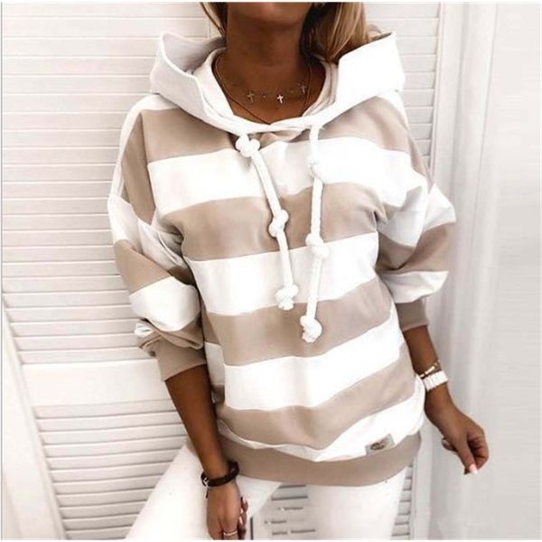 

2021 long sleeve autumn stripe hooded sweater women's top, Black