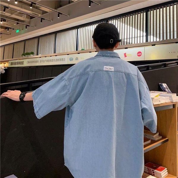 

men's casual shirts shirt for men short sleeve denim summer loose ins washed classic retro jacket half-sleeved overalls plus size, White;black