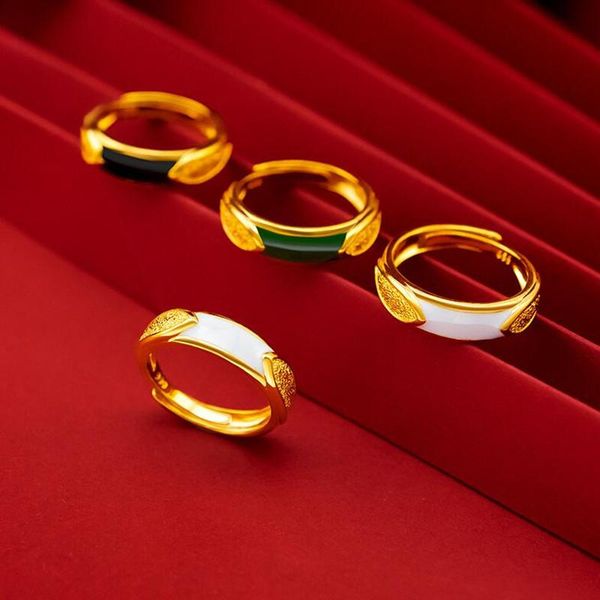 

wedding rings 24k gold for men epoxy frosted white green black engagement luxury jewelry wholesale, Slivery;golden