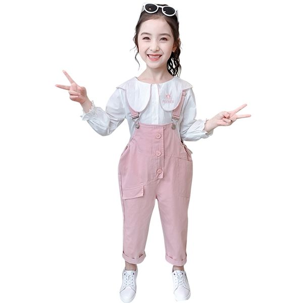 

teen girls clothing embroidery clothes floral blouse + jumpsuit costume for letter children's 210528, White
