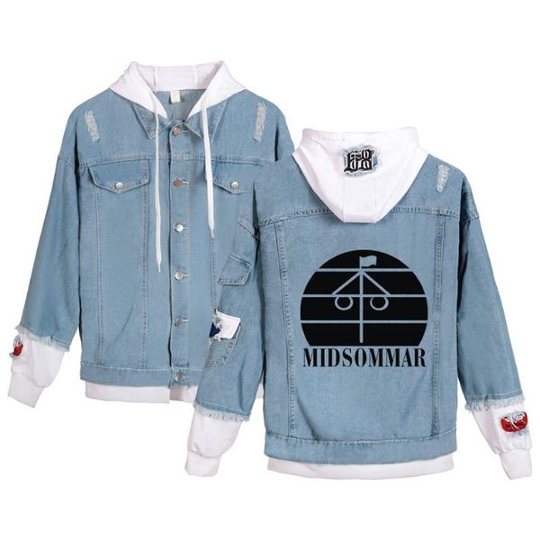 

men's hoodies & sweatshirts hip hop midsommar denim jean stitching jacket fashion kpop for women autumn winter casual, Black