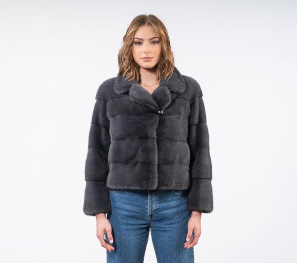 

women's fur & faux 100% mink coat, real lapel jacket, short winter fashion, keep warm, Black