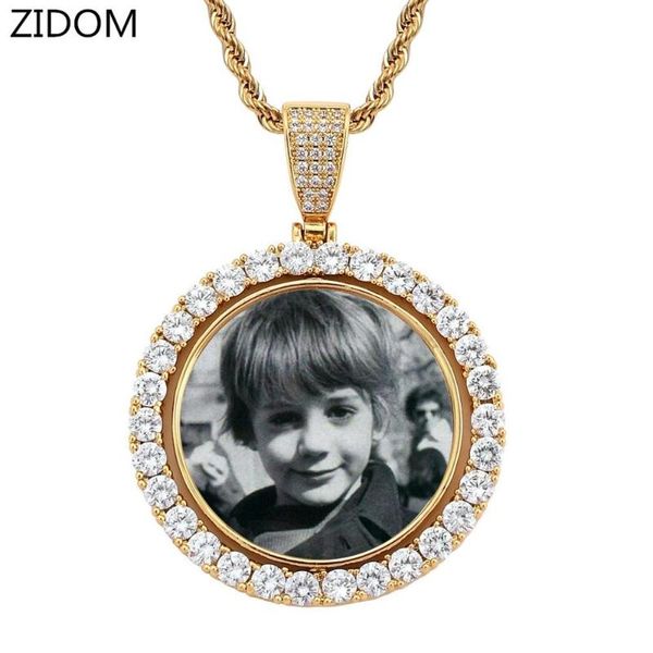 

pendant necklaces 2021 custom make pos rotating double-sided medallions necklace zircon men/women hip hop jewelry gifts, Silver