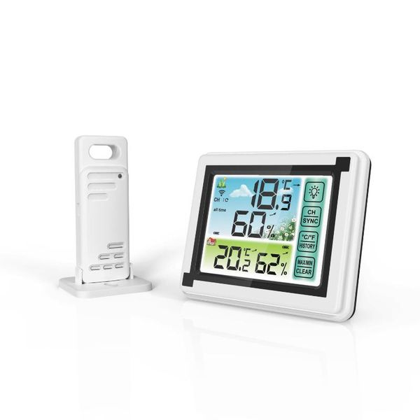 

desk & table clocks 433mhz indoor outdoor touch screen wireless weather station color lcd htn display ipx4 hygrometer forecast