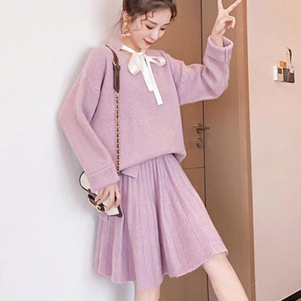 

women's sweaters sweater + skirt suit loose autumn 2021 temperament women two piece, White;black