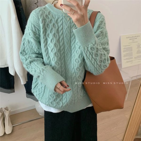 

sweater knit 2021 gentle autumn and winter twist loose lazy style femininity wearing pullover round neck fashion, White;black
