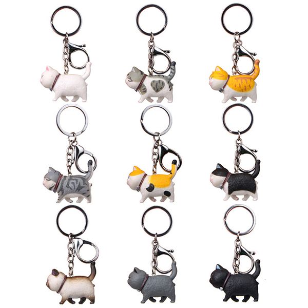 

keychains cute cartoon cat pendant key rings kitten chain shake head car bag chains creative jewelry gift fashion, Silver