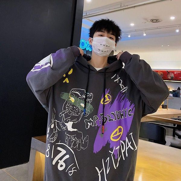 

men's hoodies & sweatshirts 2021 hoodie streetwear mannen hip hop cartoon sweatshirt meisjes cool casual grappige lente herfst japan m, Black