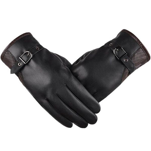 Luvas sem dedos Kingstar Mens Touchscreen Texting Inverno Pu Faux Leather Condução Longa Lã Lando Mitenes Pretas