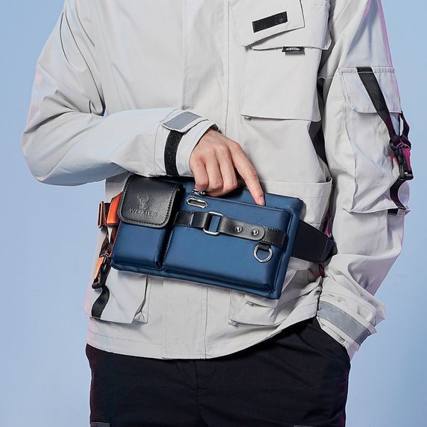 

new men's leisure large capacity waterproof oxford cloth waist office com-muter messenger chest bag