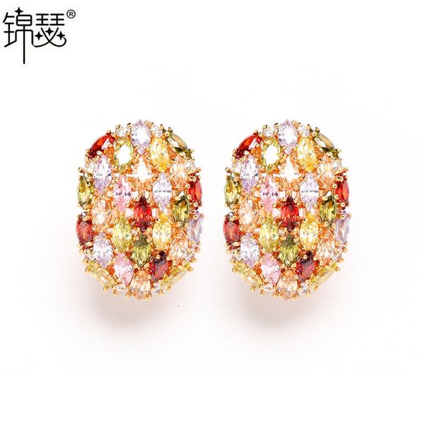 

jewelry charm stud kou aaa colorful zircon earrings fashion ear clip, Golden