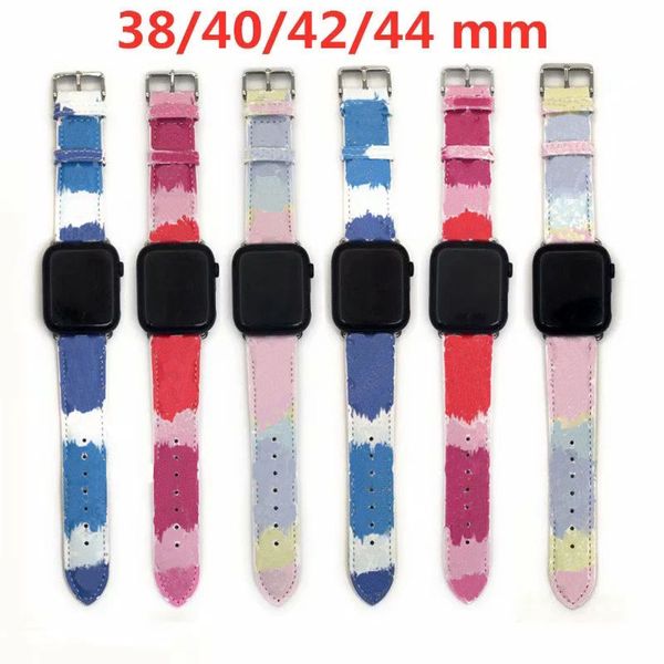 L Desenhador de Verão Fashion Watchbands Strap para Iphone Watch Band 41mm 45mm 42mm 38mm 40mm 44mm iwatch 2 3 4 5 6 7 bandas pulseira de couro listras ivy001