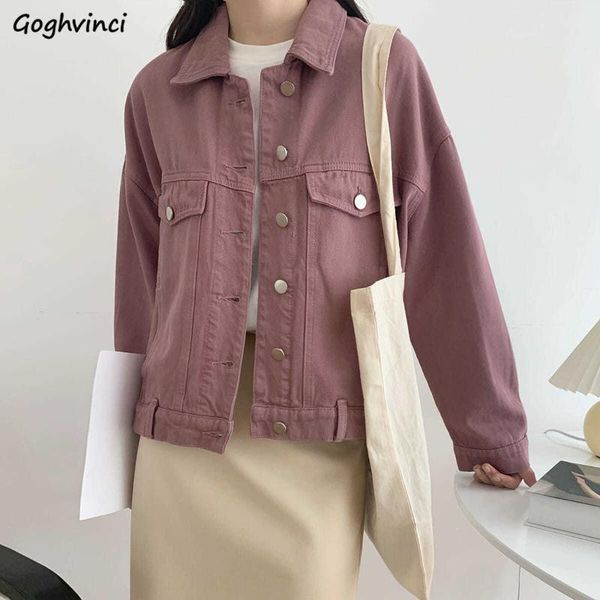 

women's jackets denim womens retro vintage autumn coats loose korean style casual single-breasted daily all-match basic mew, Black;brown