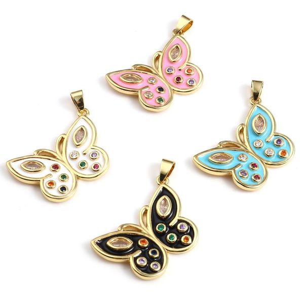 

charms copper insect pendants gold color metal multicolor butterfly animal enamel diy making necklace jewelry 32mm x 30mm,1pc, Bronze;silver