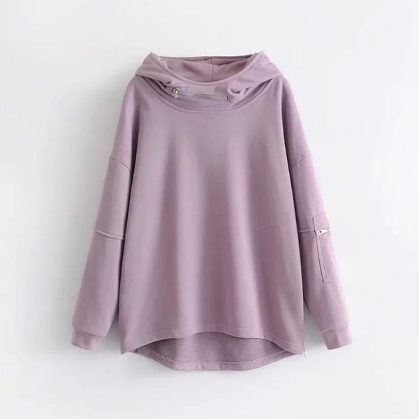 

women's hoodies & sweatshirts women autumn purple hooded jacket solid long sleeve jackets ladies cotton pullover sweatshirt clothes blu, Black