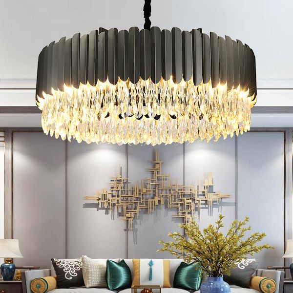 

pendant lamps modern crystal led chandelier lighting gold black steel living room dining hanging lights fixtures
