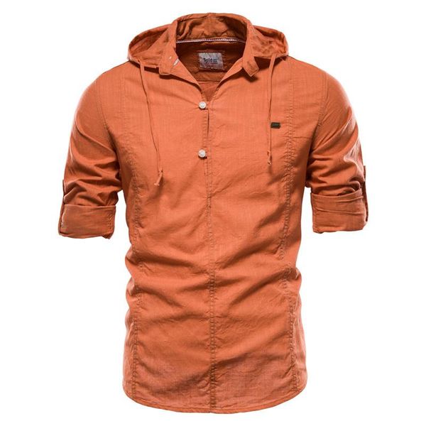 

men's casual shirts design hoodied long sleeve linen shirt men solid color 100% cotton quality pullover for streetwear, White;black