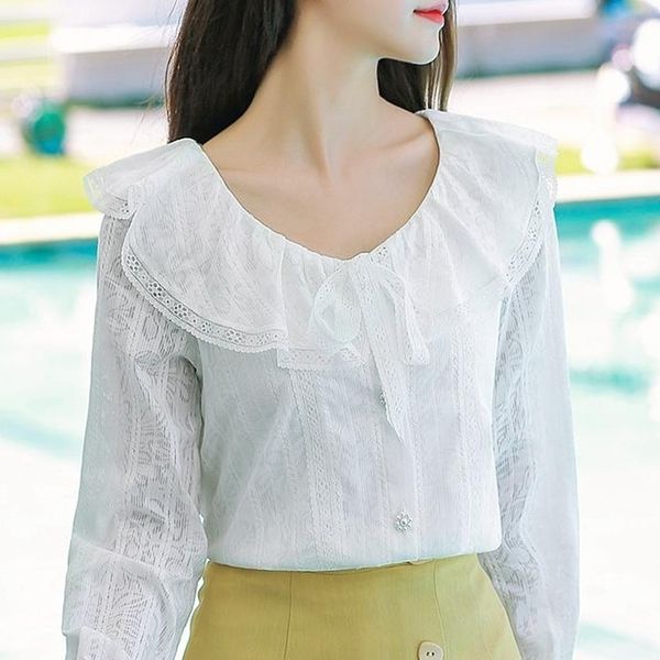 

autumn long sleeve white blouse women blouses blouse women blusas mujer de moda ruffles lace chiffon blouse shirt d532 210602