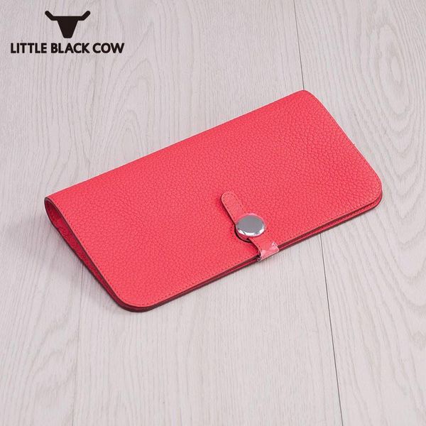 

wallets women thin long cow genuine leather wallet hasp card holder purse money packing office ladies classic solid colors bag, Red;black