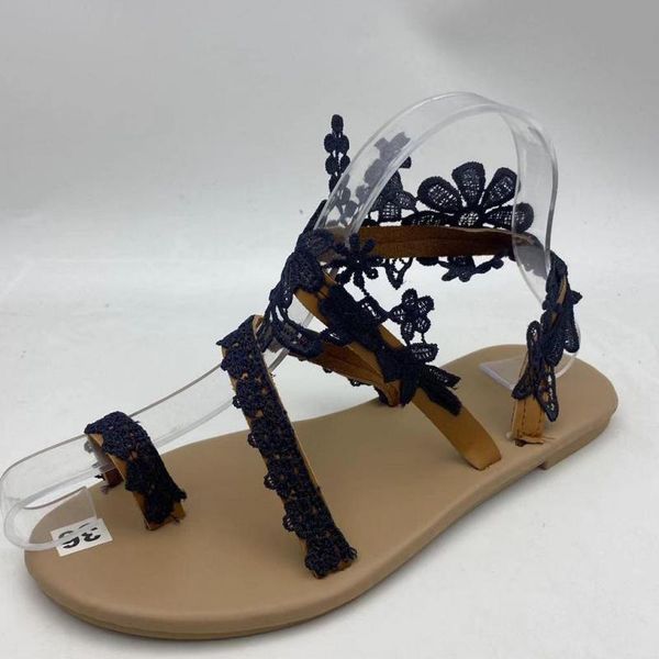 

sandals 2021 women flat shoes summer bohemian gladiator roman sandal lace straps floral style white female beach, Black